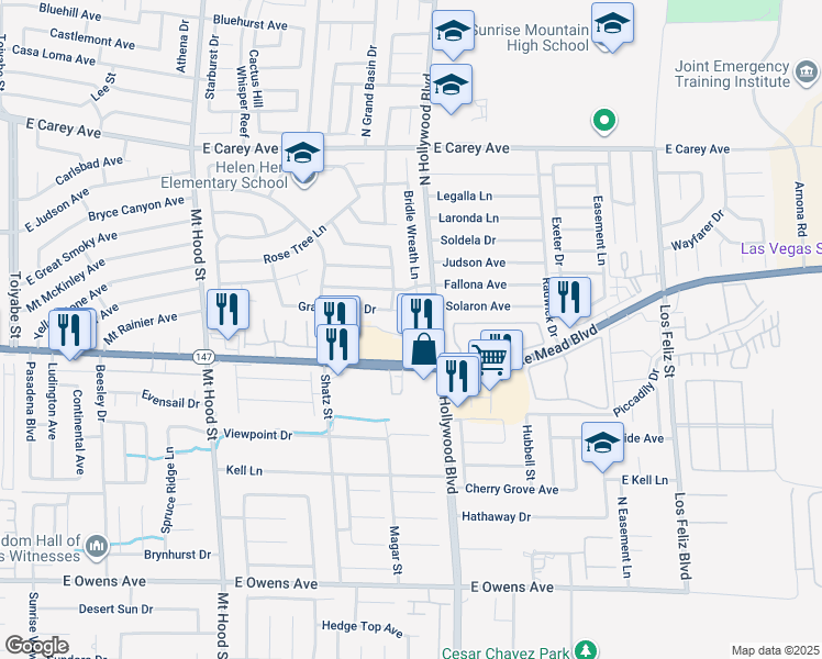 map of restaurants, bars, coffee shops, grocery stores, and more near 2085 North Hollywood Boulevard in Las Vegas