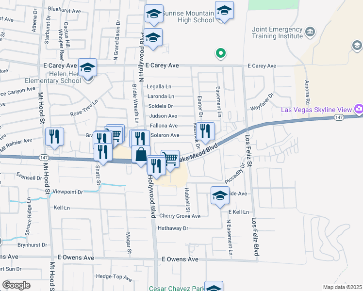 map of restaurants, bars, coffee shops, grocery stores, and more near 6800 East Lake Mead Boulevard in Las Vegas