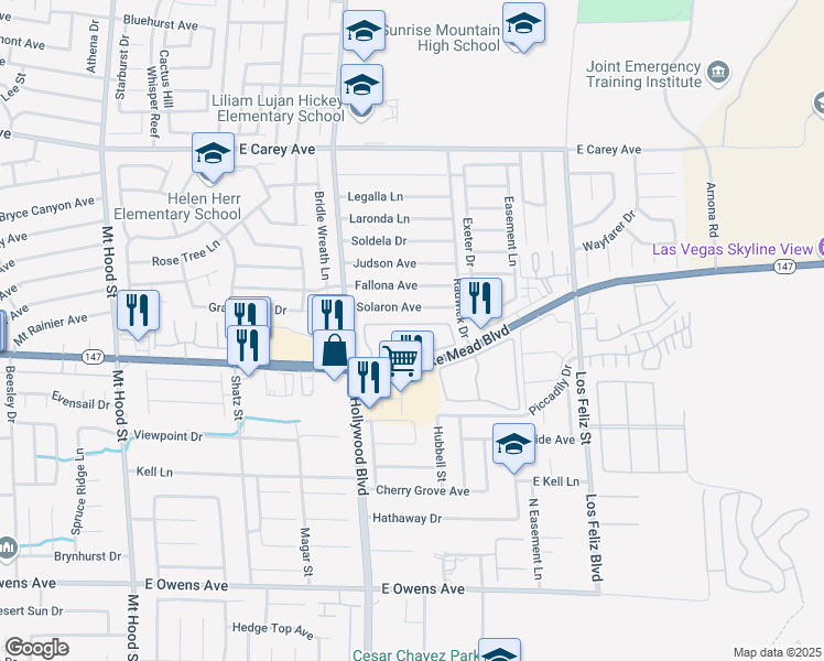 map of restaurants, bars, coffee shops, grocery stores, and more near 6800 East Lake Mead Boulevard in Las Vegas