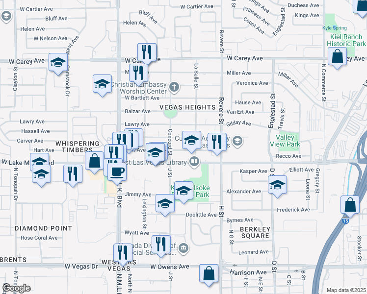 map of restaurants, bars, coffee shops, grocery stores, and more near 1000 Hart Avenue in Las Vegas