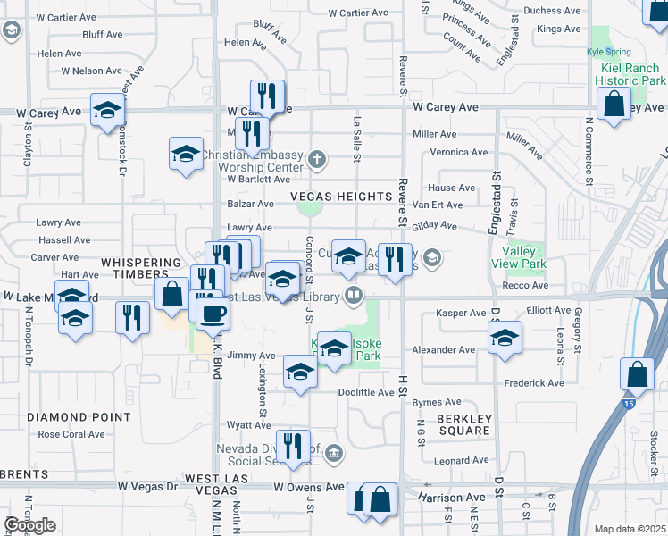 map of restaurants, bars, coffee shops, grocery stores, and more near 1000 Hart Avenue in Las Vegas