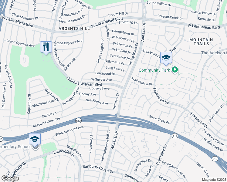 map of restaurants, bars, coffee shops, grocery stores, and more near 10309 Cogswell Avenue in Las Vegas