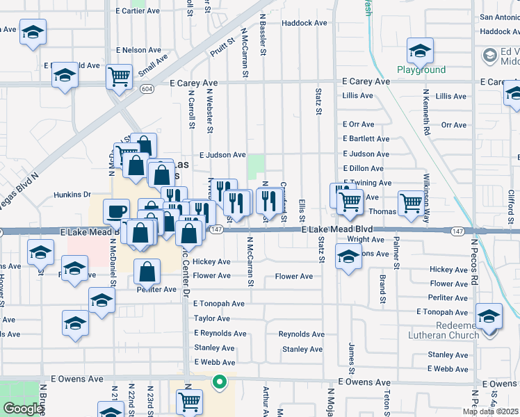 map of restaurants, bars, coffee shops, grocery stores, and more near 2722 East Lake Mead Boulevard in North Las Vegas