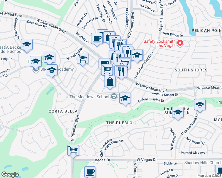 map of restaurants, bars, coffee shops, grocery stores, and more near 8600 Scholar Lane in Las Vegas