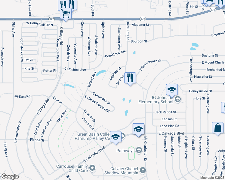 map of restaurants, bars, coffee shops, grocery stores, and more near 401 Erin Street in Pahrump
