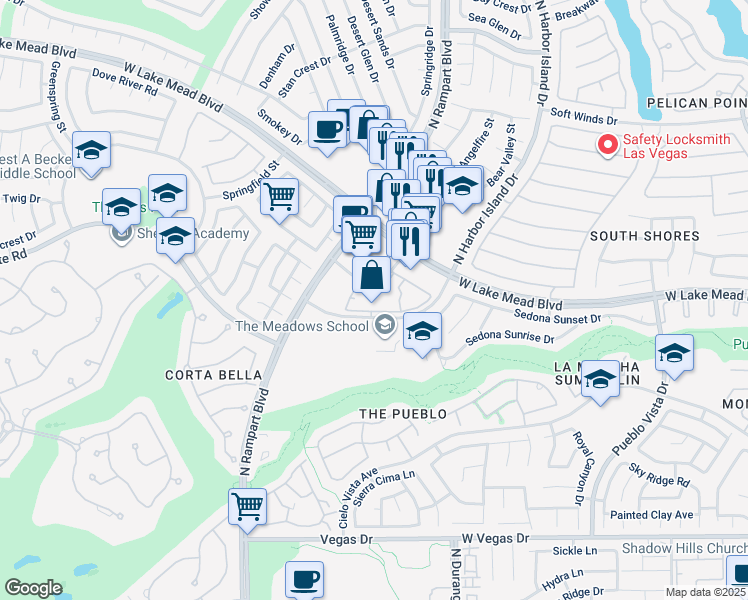 map of restaurants, bars, coffee shops, grocery stores, and more near 8600 Scholar Lane in Las Vegas