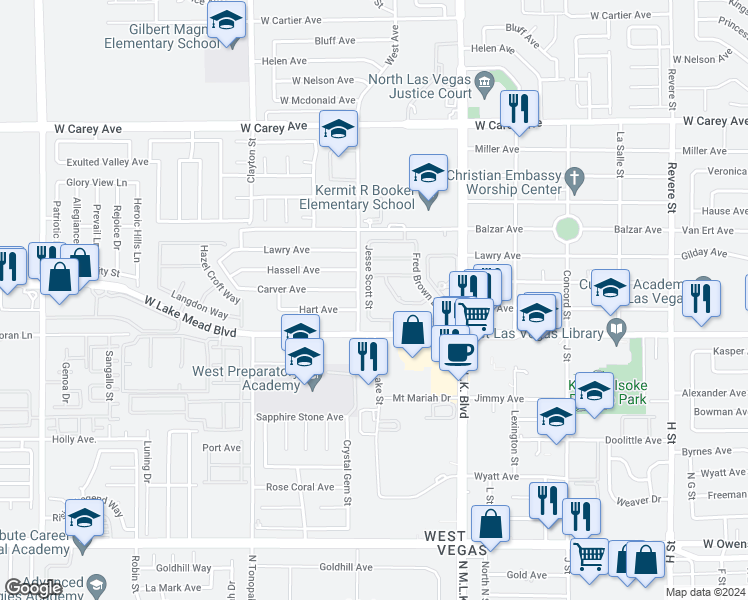 map of restaurants, bars, coffee shops, grocery stores, and more near 2036 Jesse Scott Street in Las Vegas