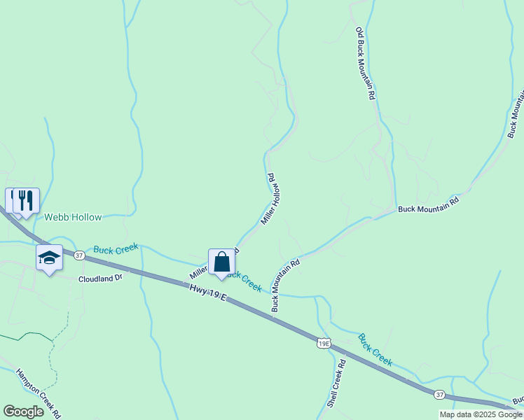 map of restaurants, bars, coffee shops, grocery stores, and more near 189 Miller Hollow Road in Roan Mountain
