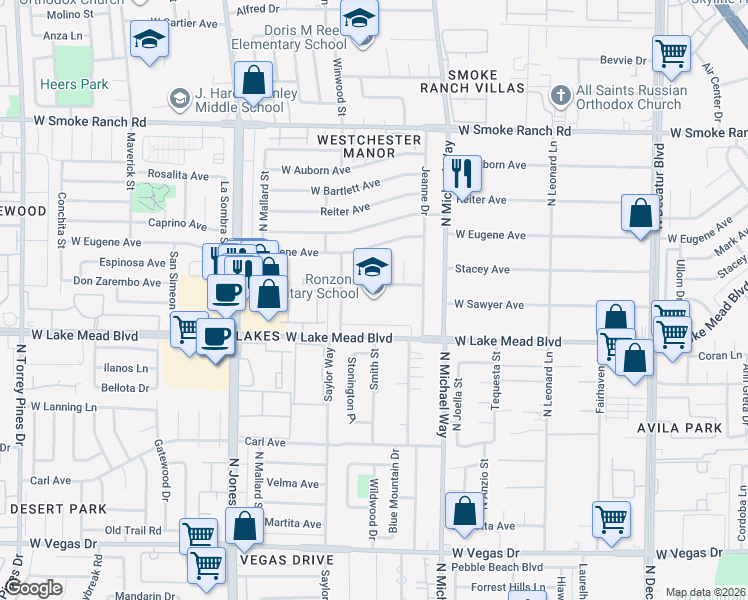 map of restaurants, bars, coffee shops, grocery stores, and more near 5701 Stacey Avenue in Las Vegas