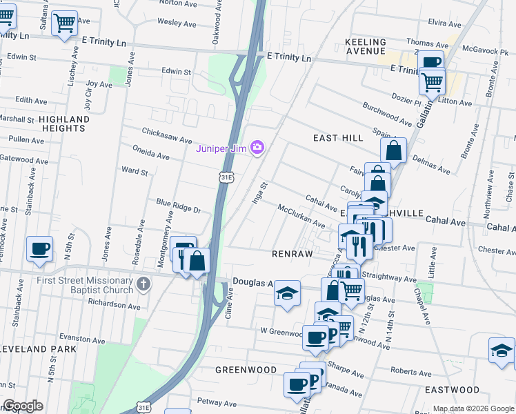 map of restaurants, bars, coffee shops, grocery stores, and more near 908 McClurkan Avenue in Nashville