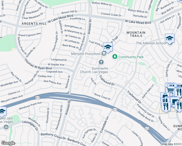 map of restaurants, bars, coffee shops, grocery stores, and more near 10225 Abano Court in Las Vegas