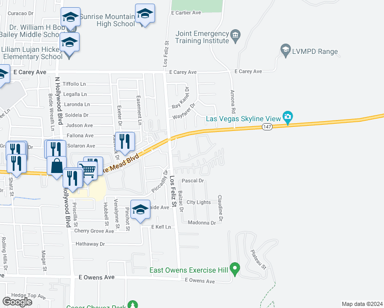 map of restaurants, bars, coffee shops, grocery stores, and more near 2110 Los Feliz Street in Las Vegas