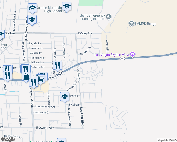 map of restaurants, bars, coffee shops, grocery stores, and more near 2110 Los Feliz Street in Las Vegas