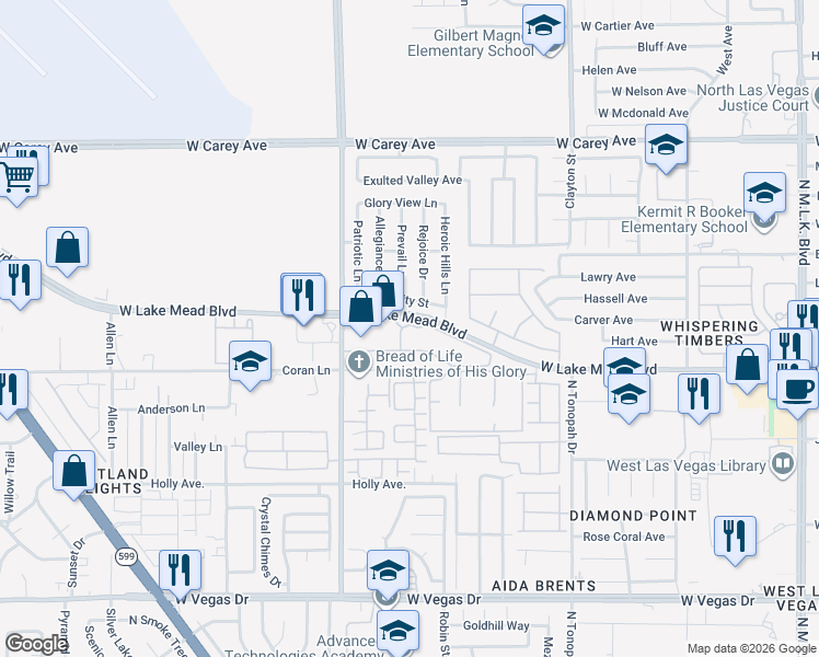 map of restaurants, bars, coffee shops, grocery stores, and more near 91 Victor Way in Las Vegas