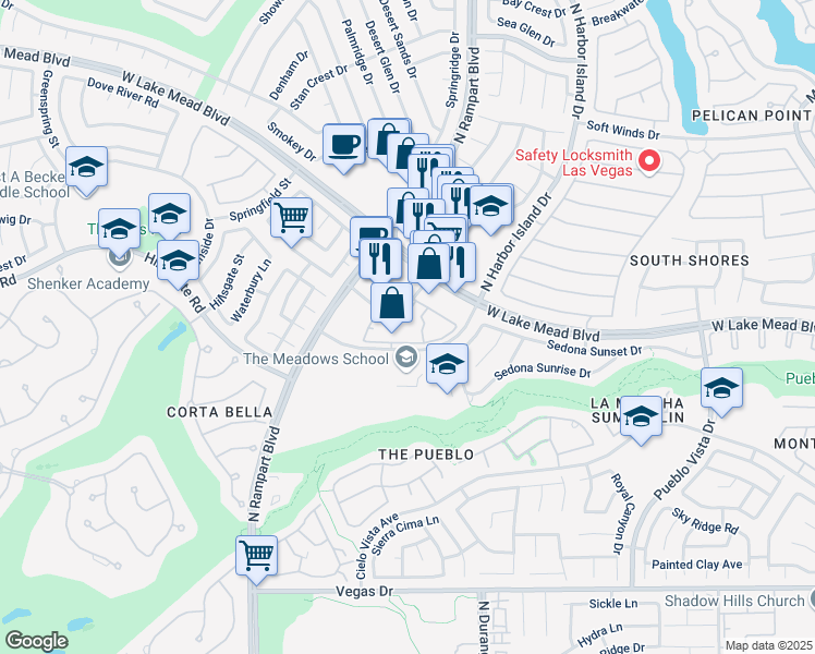 map of restaurants, bars, coffee shops, grocery stores, and more near 8600 Scholar Lane in Las Vegas