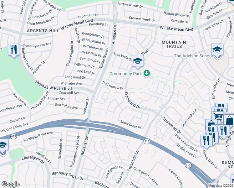 map of restaurants, bars, coffee shops, grocery stores, and more near 1997 Verbania Drive in Las Vegas
