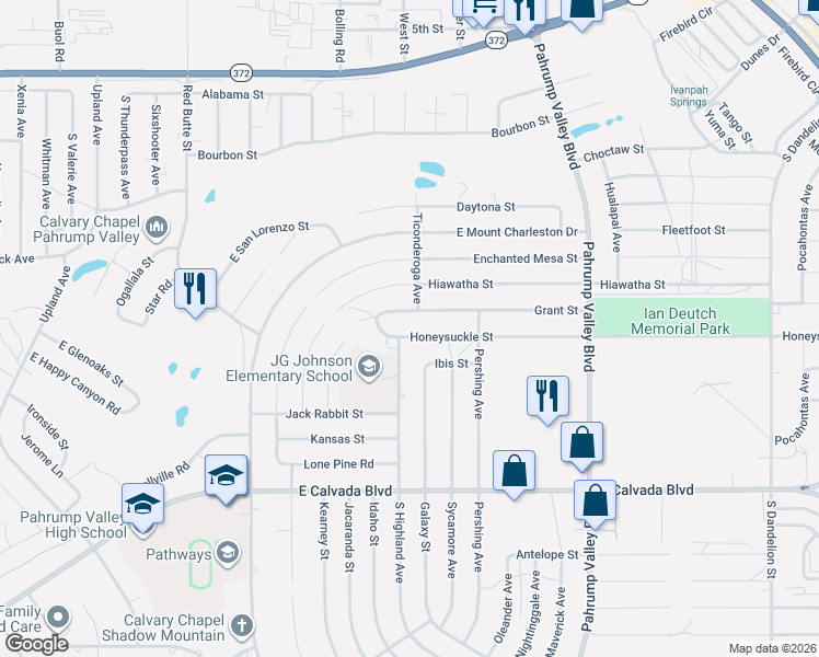 map of restaurants, bars, coffee shops, grocery stores, and more near 1561 South Highland Avenue in Pahrump