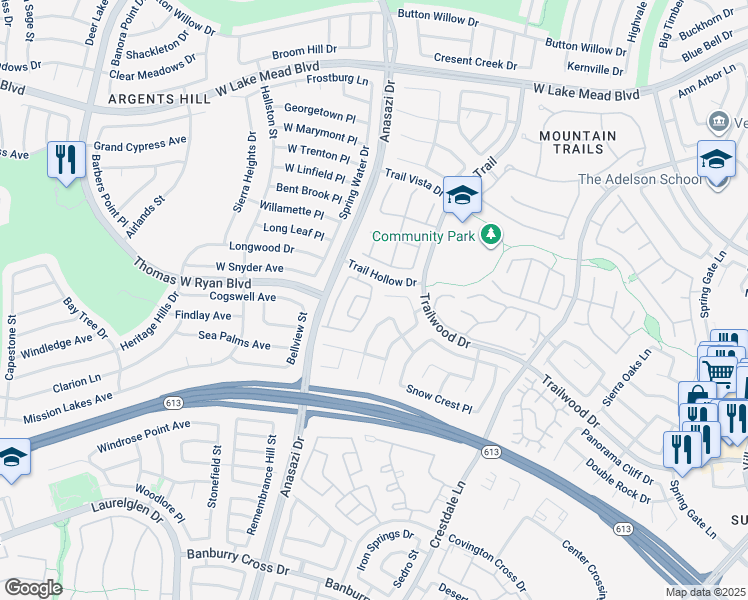 map of restaurants, bars, coffee shops, grocery stores, and more near 1997 Verbania Drive in Las Vegas
