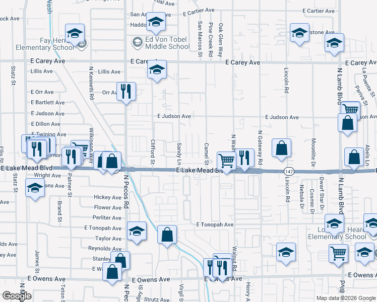 map of restaurants, bars, coffee shops, grocery stores, and more near 2076 Pillar Pointe Street in Las Vegas