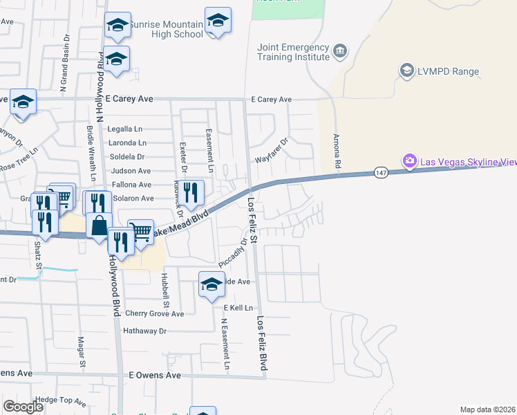 map of restaurants, bars, coffee shops, grocery stores, and more near 2110 Los Feliz Street in Las Vegas