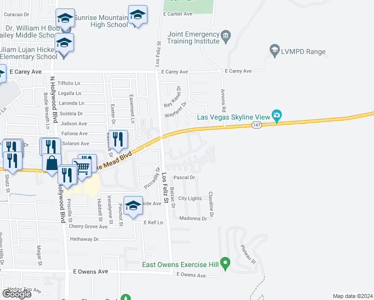 map of restaurants, bars, coffee shops, grocery stores, and more near 2050 Los Feliz Street in Las Vegas