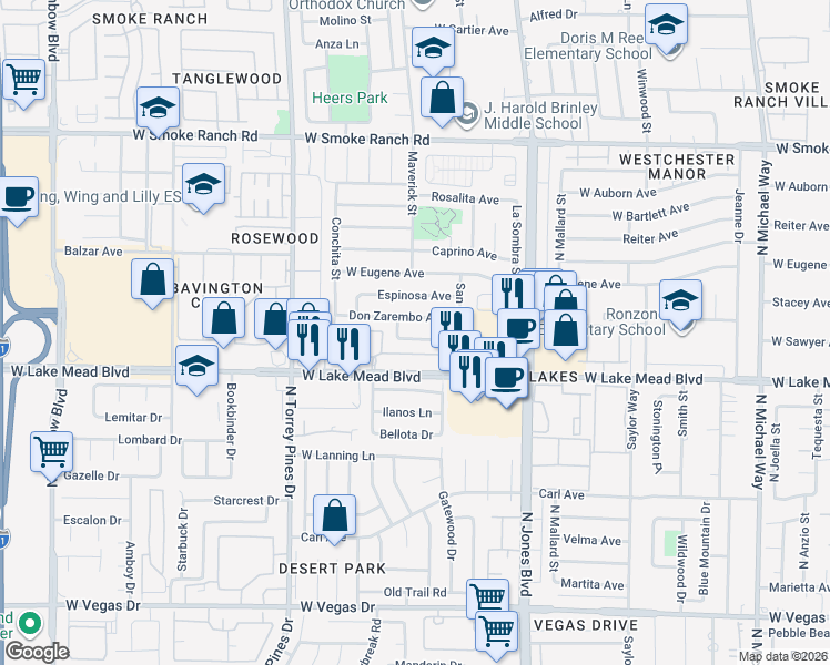map of restaurants, bars, coffee shops, grocery stores, and more near 6229 Don Gaspar Avenue in Las Vegas