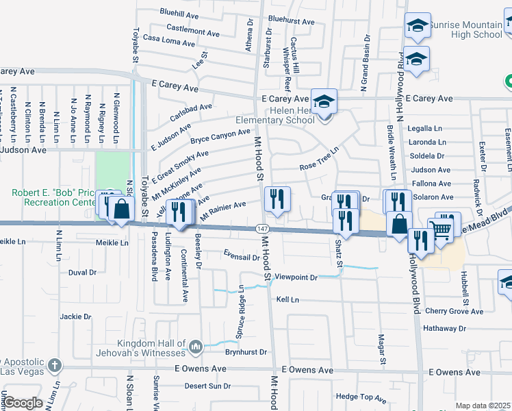 map of restaurants, bars, coffee shops, grocery stores, and more near 6273 Mount Rainier Avenue in Las Vegas