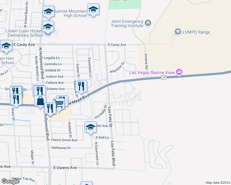 map of restaurants, bars, coffee shops, grocery stores, and more near 2110 Los Feliz Street in Las Vegas