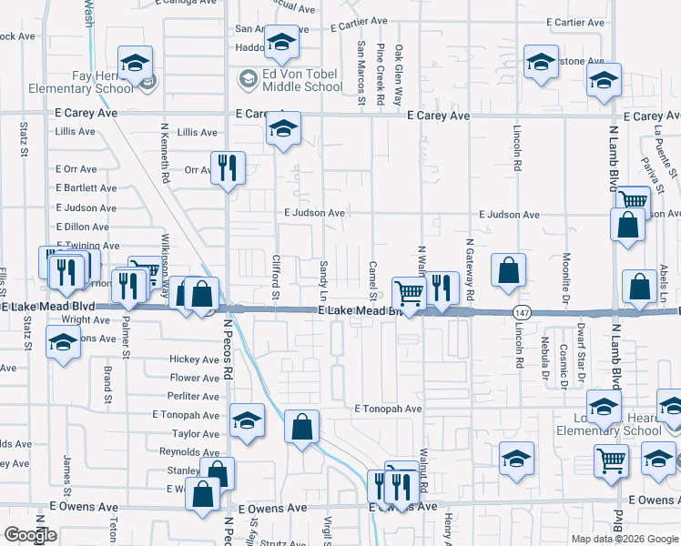 map of restaurants, bars, coffee shops, grocery stores, and more near 2082 Pillar Pointe Street in Las Vegas