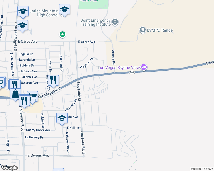 map of restaurants, bars, coffee shops, grocery stores, and more near North Los Feliz Street in Sunrise Manor