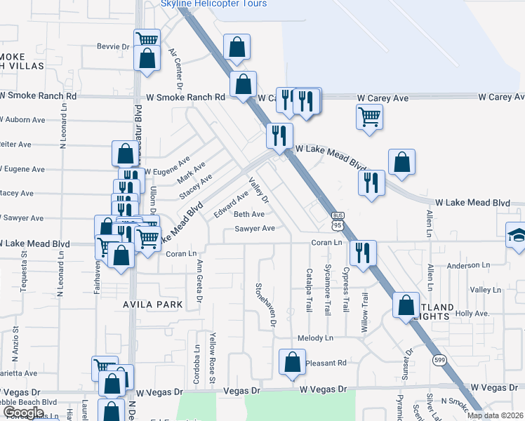 map of restaurants, bars, coffee shops, grocery stores, and more near 4224 Beth Avenue in Las Vegas