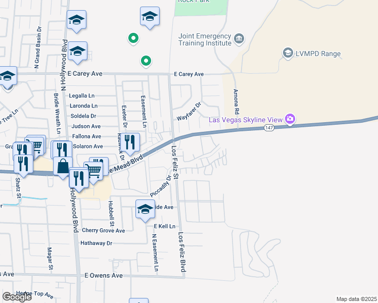 map of restaurants, bars, coffee shops, grocery stores, and more near 2050 Los Feliz Street in Las Vegas