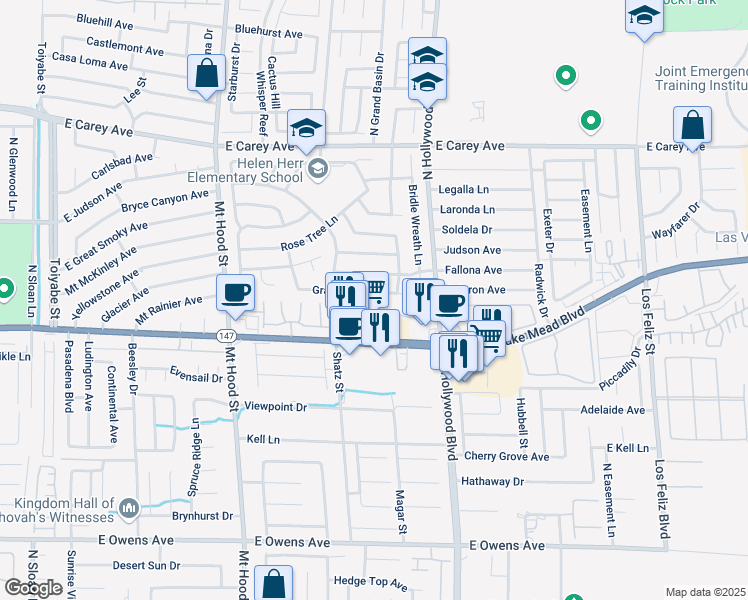 map of restaurants, bars, coffee shops, grocery stores, and more near 6570 East Lake Mead Boulevard in Las Vegas