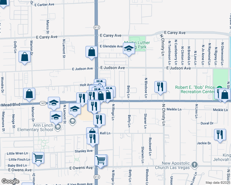map of restaurants, bars, coffee shops, grocery stores, and more near 1 Parkasa Drive in Las Vegas
