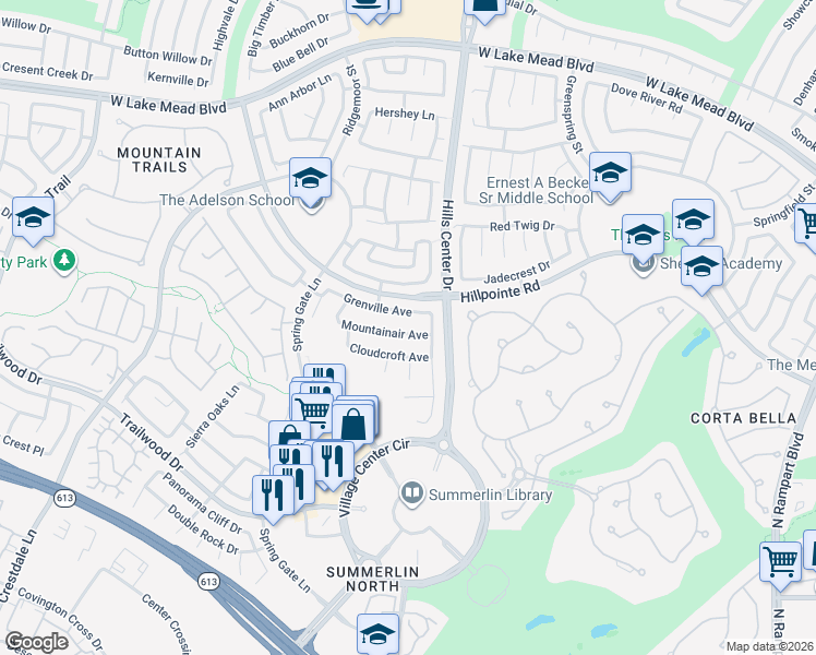 map of restaurants, bars, coffee shops, grocery stores, and more near 9416 Cloudcroft Avenue in Las Vegas
