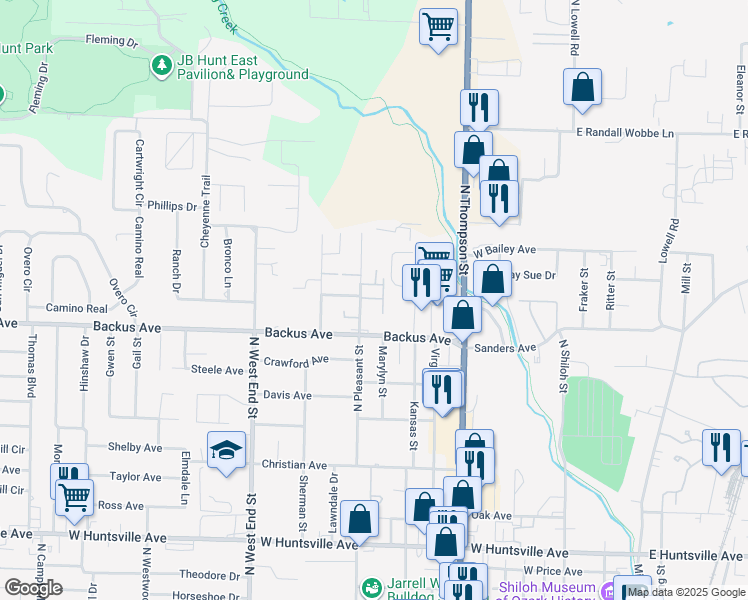 map of restaurants, bars, coffee shops, grocery stores, and more near 1104 Backus Avenue in Springdale