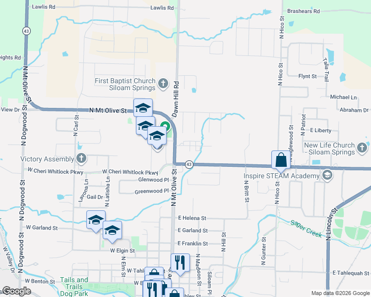 map of restaurants, bars, coffee shops, grocery stores, and more near 103 Arkansas 204 in Siloam Springs
