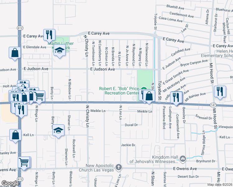 map of restaurants, bars, coffee shops, grocery stores, and more near in Sunrise Manor