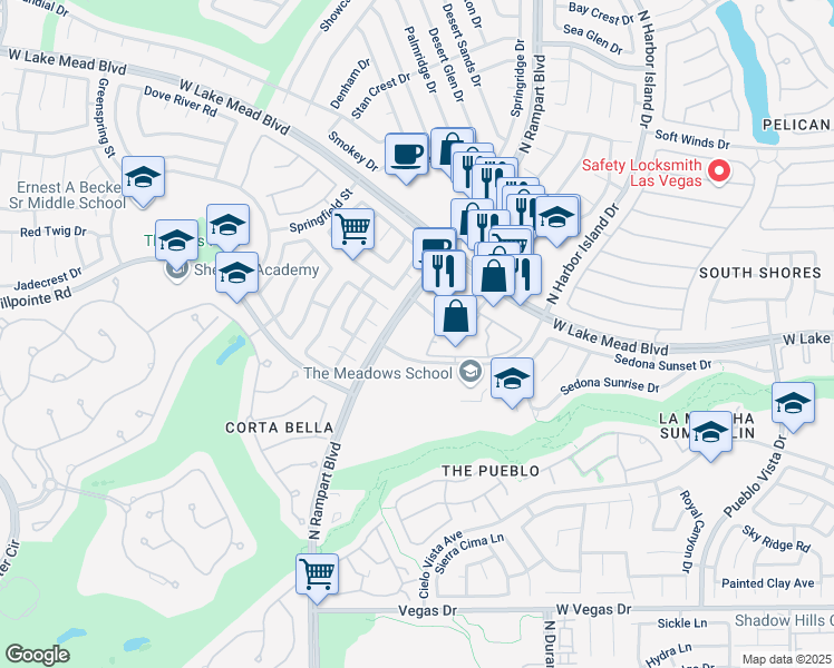 map of restaurants, bars, coffee shops, grocery stores, and more near 2000 North Rampart Boulevard in Las Vegas