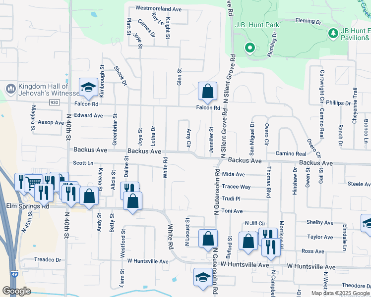 map of restaurants, bars, coffee shops, grocery stores, and more near 2917 Backus Avenue in Springdale
