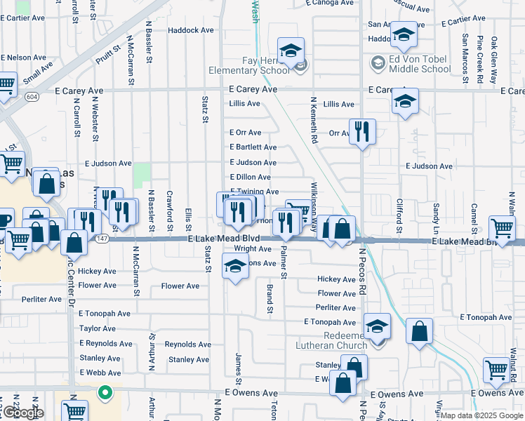 map of restaurants, bars, coffee shops, grocery stores, and more near 3213 Tabor Avenue in North Las Vegas