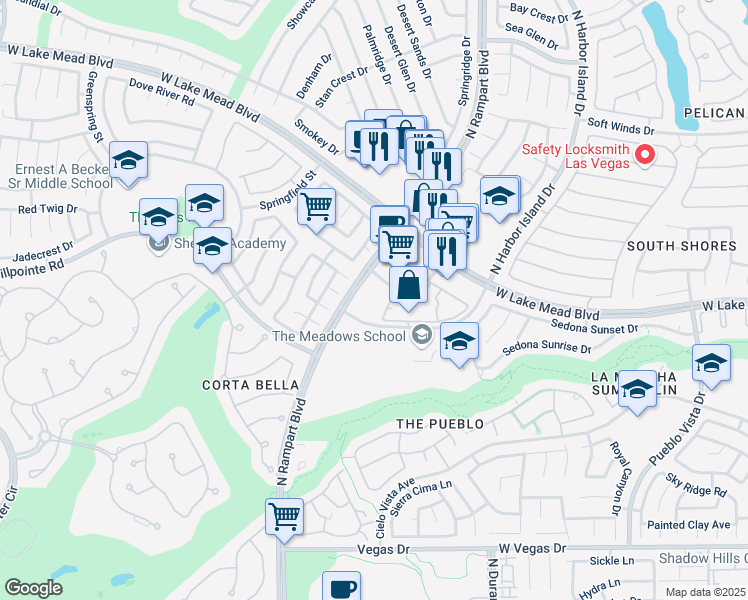 map of restaurants, bars, coffee shops, grocery stores, and more near 2000 North Rampart Boulevard in Las Vegas