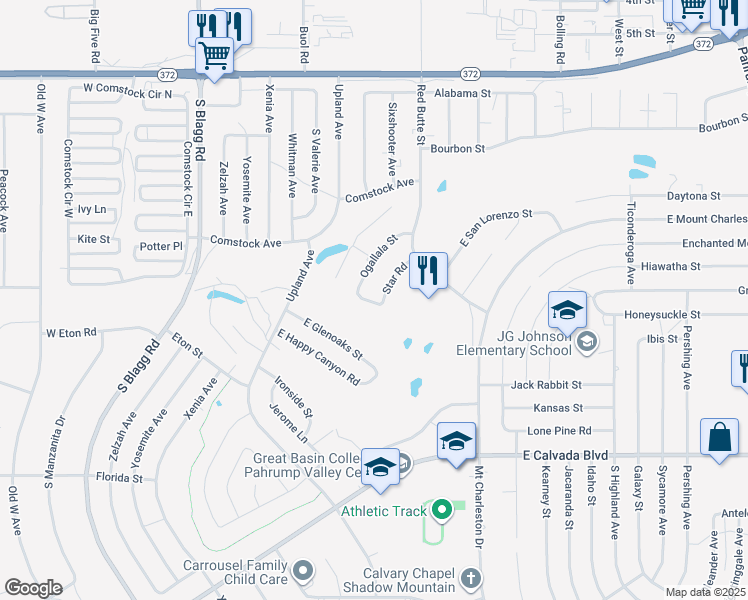 map of restaurants, bars, coffee shops, grocery stores, and more near Erin Street in Pahrump