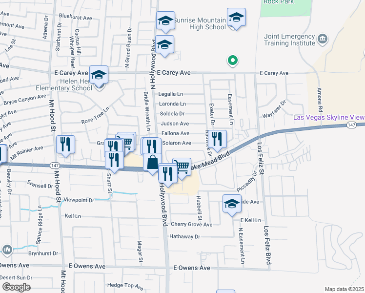 map of restaurants, bars, coffee shops, grocery stores, and more near 6801 Fallona Avenue in Las Vegas