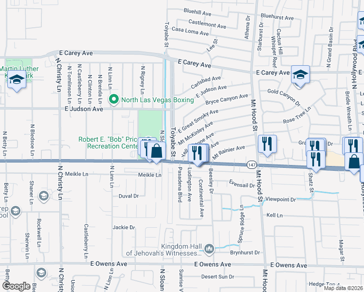 map of restaurants, bars, coffee shops, grocery stores, and more near 5967 East Great Smoky Avenue in Las Vegas