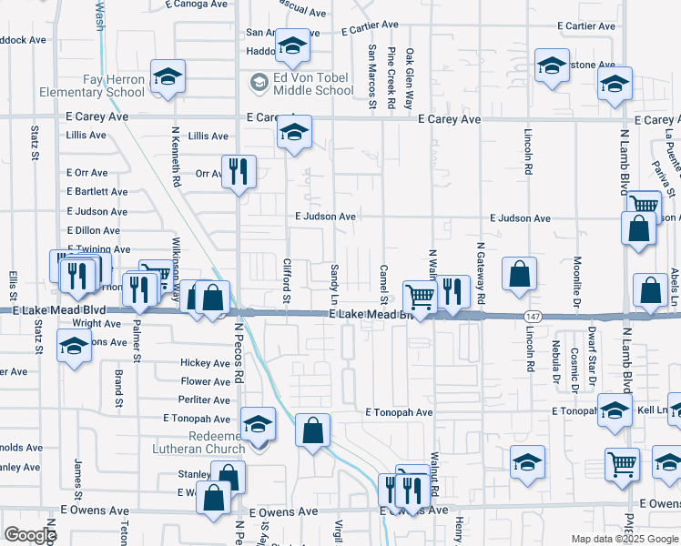 map of restaurants, bars, coffee shops, grocery stores, and more near 2131 Pillar Pointe Street in Las Vegas