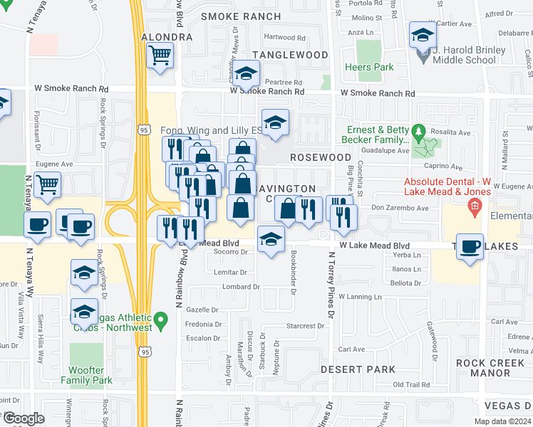 map of restaurants, bars, coffee shops, grocery stores, and more near in Las Vegas