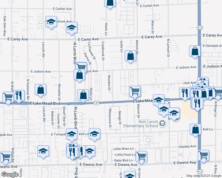 map of restaurants, bars, coffee shops, grocery stores, and more near 2088 Wondra Drive in Las Vegas