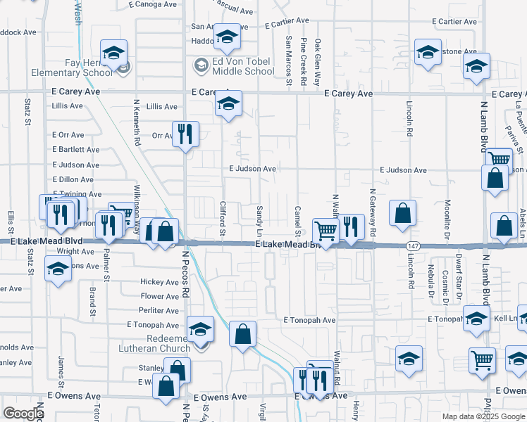 map of restaurants, bars, coffee shops, grocery stores, and more near 2131 Pillar Pointe Street in Las Vegas