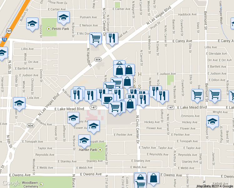 map of restaurants, bars, coffee shops, grocery stores, and more near 2021 North Civic Center Drive in North Las Vegas